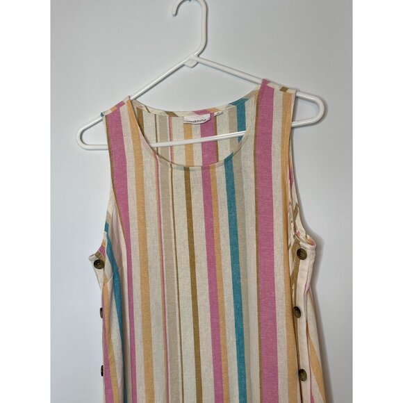 Westbound 100% Linen Multi Color Stripe Sleeveless Midi Shift Dress Size Medium - Picture 4 of 10